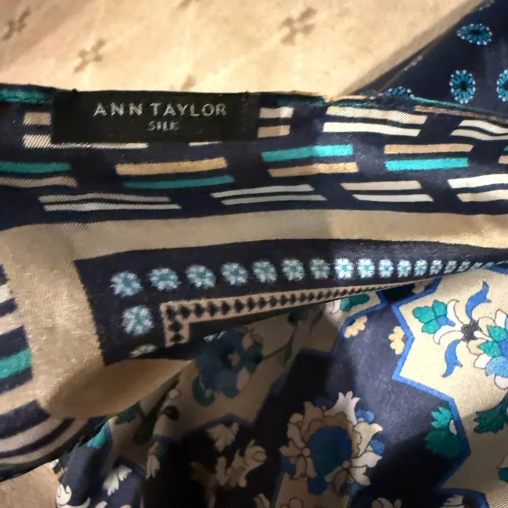 Ann Taylor Navy, tan, green and Cream Silk Scarf - Picture 4 of 4